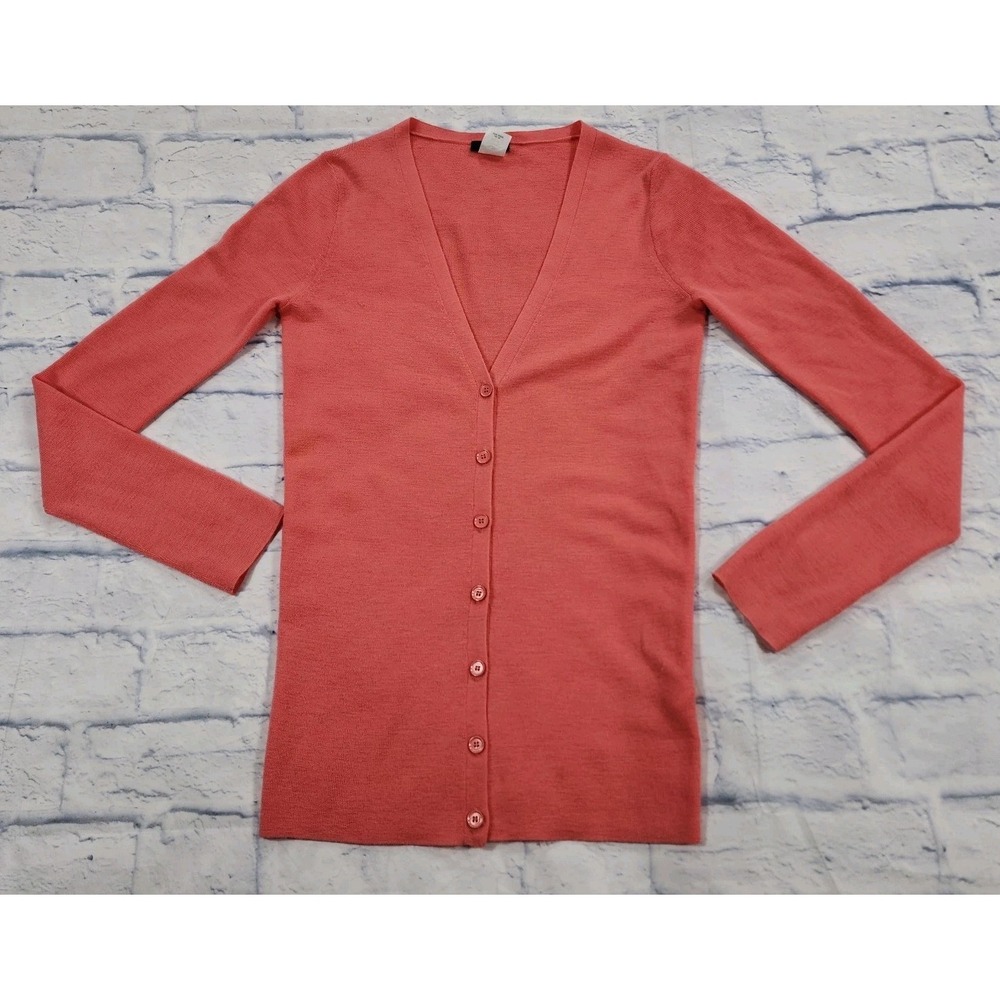 J Crew WOMENS XS Wool 100% Merino Wool Button Front Pink Cardigan Sweater